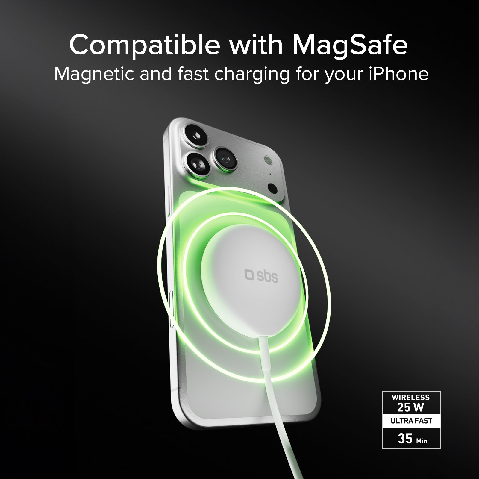 Chargeur sans fil magnétique Qi2.2 25W avec câble USB-C intégré de 150 cm