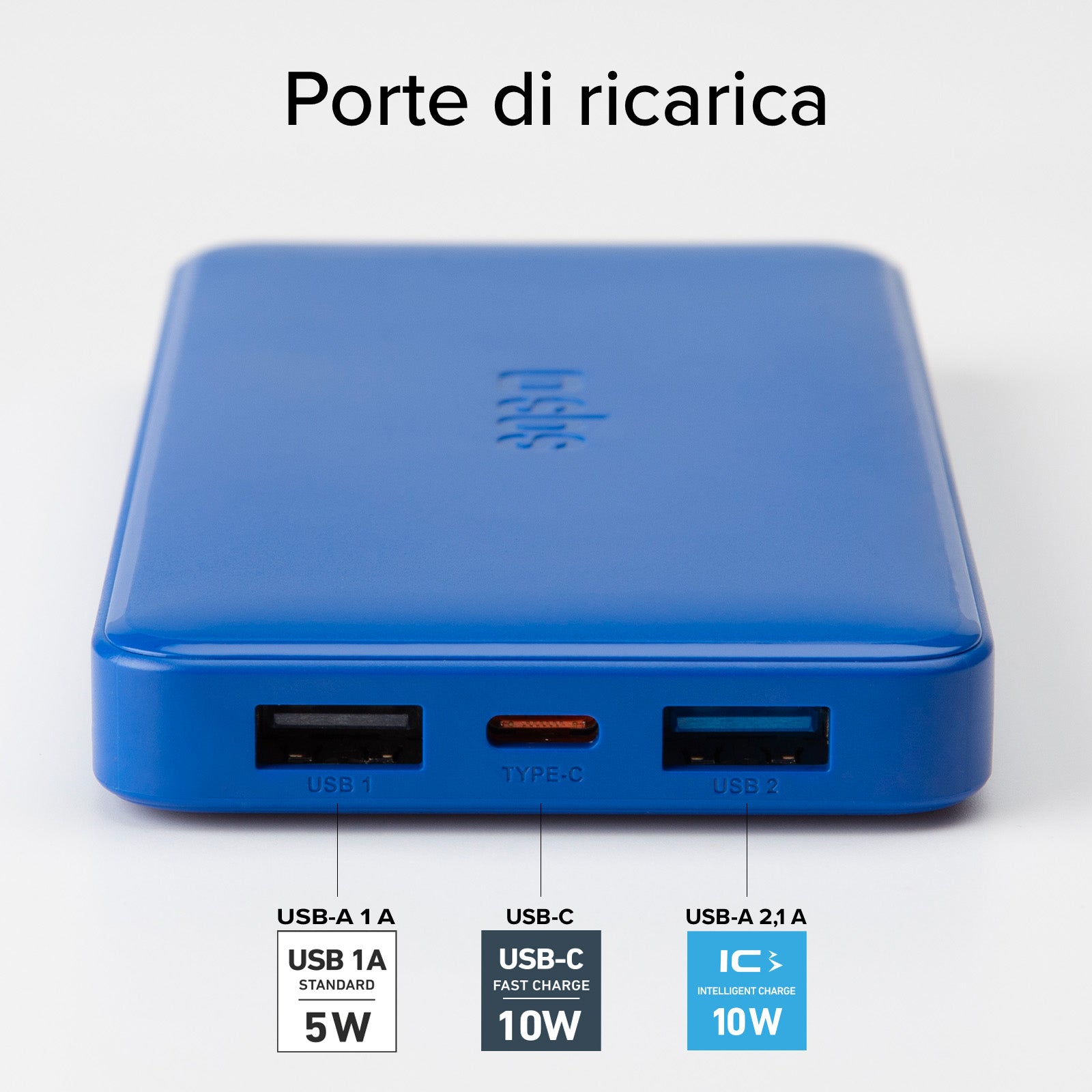 Power bank 10.000 mAh extra slim con porta USB 2.1A Intelligent Charge (IC)