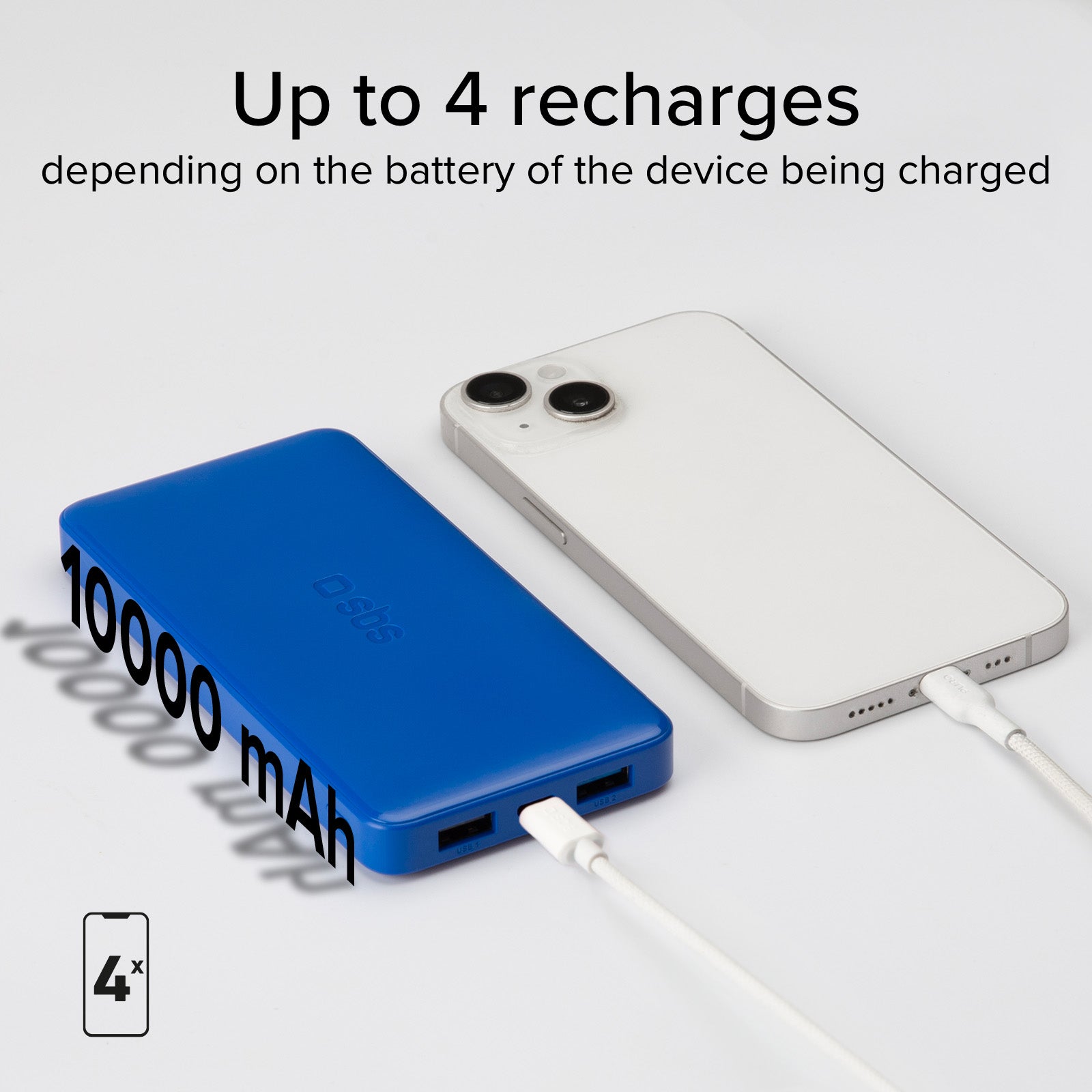 Power bank 10.000 mAh extra slim con porta USB 2.1A Intelligent Charge (IC)