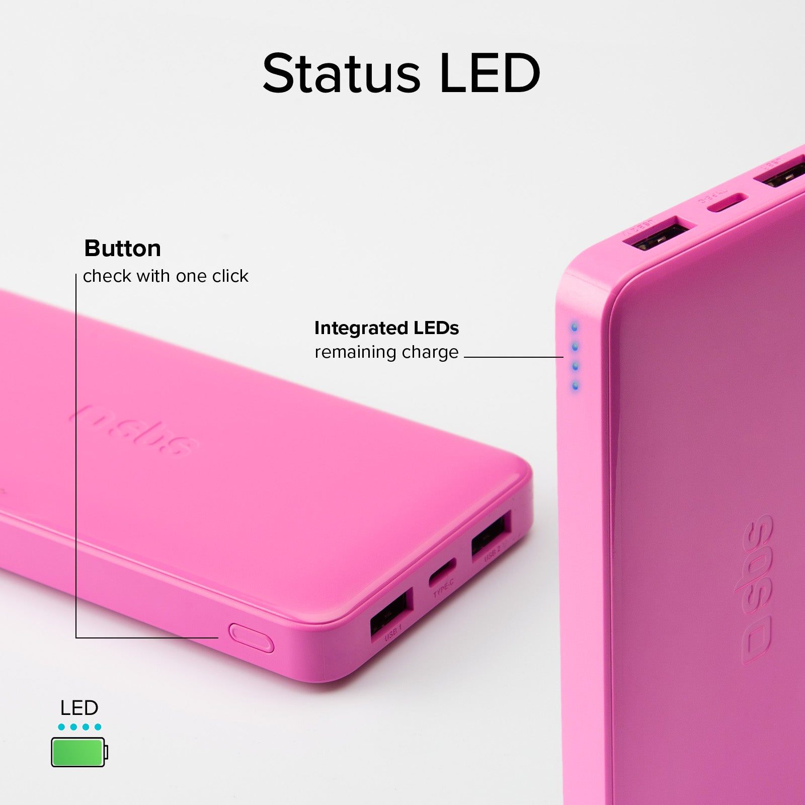 Power bank 10.000 mAh extra slim con porta USB 2.1A Intelligent Charge (IC)