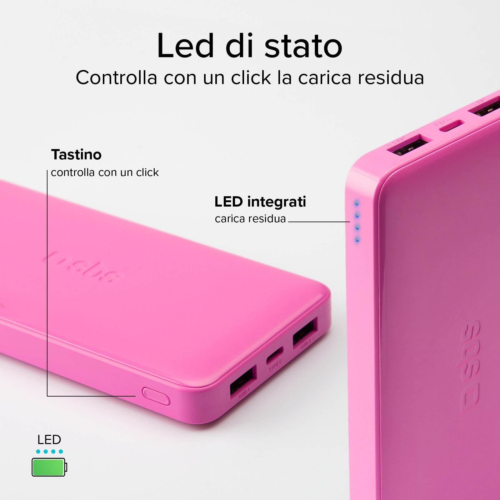 Power bank 10.000 mAh extra slim con porta USB 2.1A Intelligent Charge (IC)