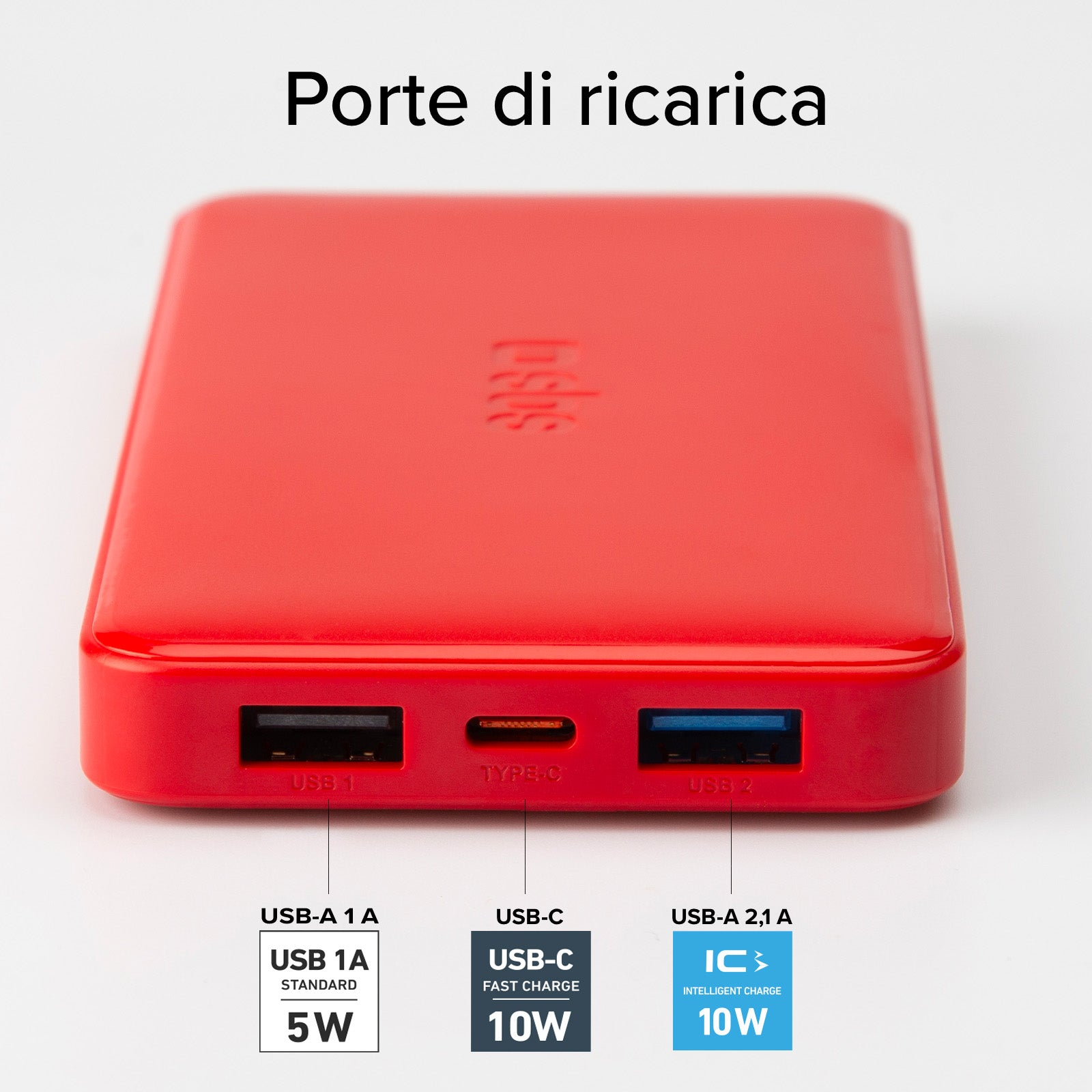 Power bank 10.000 mAh extra slim con porta USB 2.1A Intelligent Charge (IC)