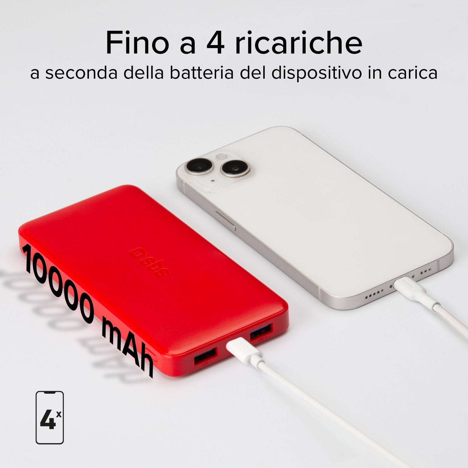 Power bank 10.000 mAh extra slim con porta USB 2.1A Intelligent Charge (IC)