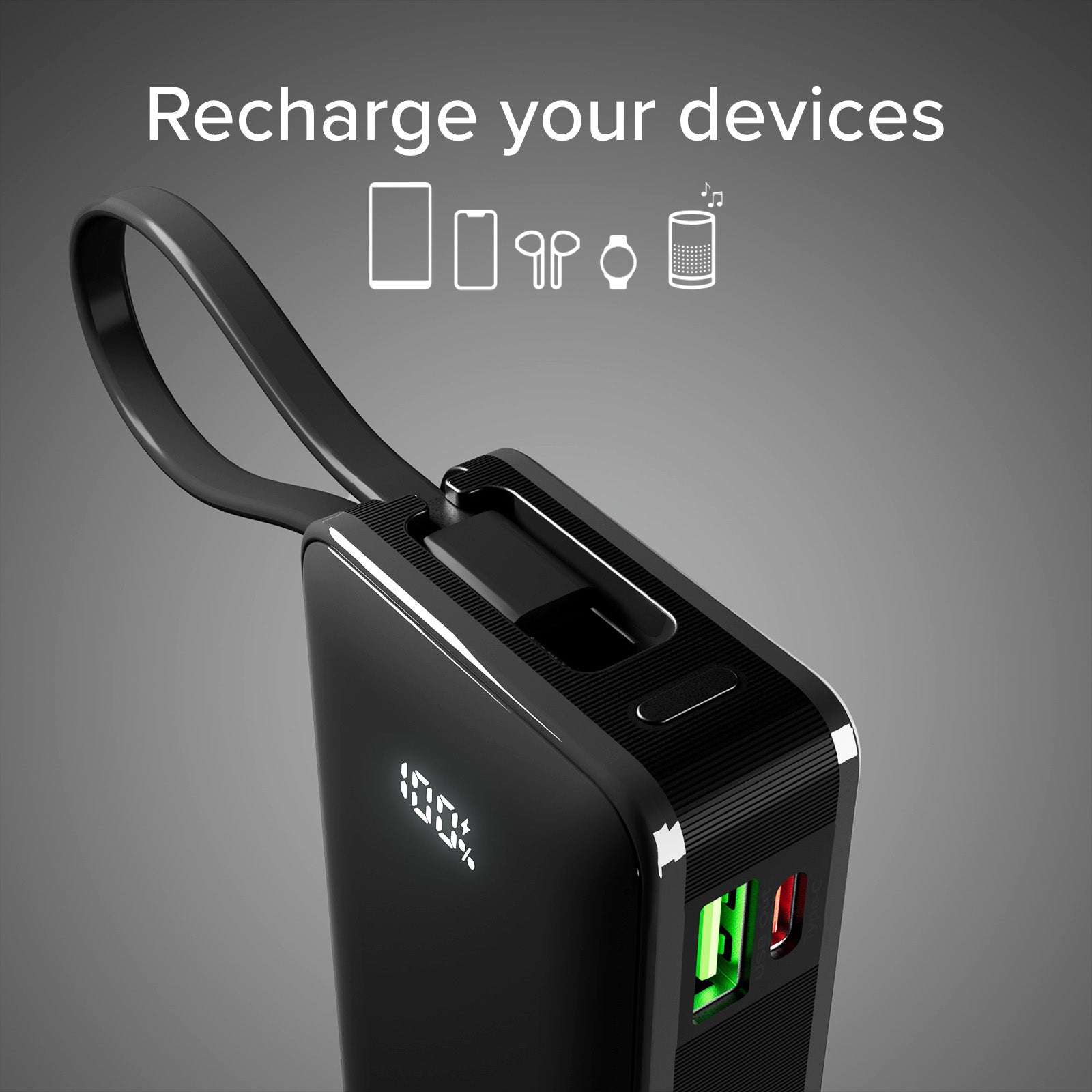 Power bank 10.000 mAh con cable USB-C integrado
