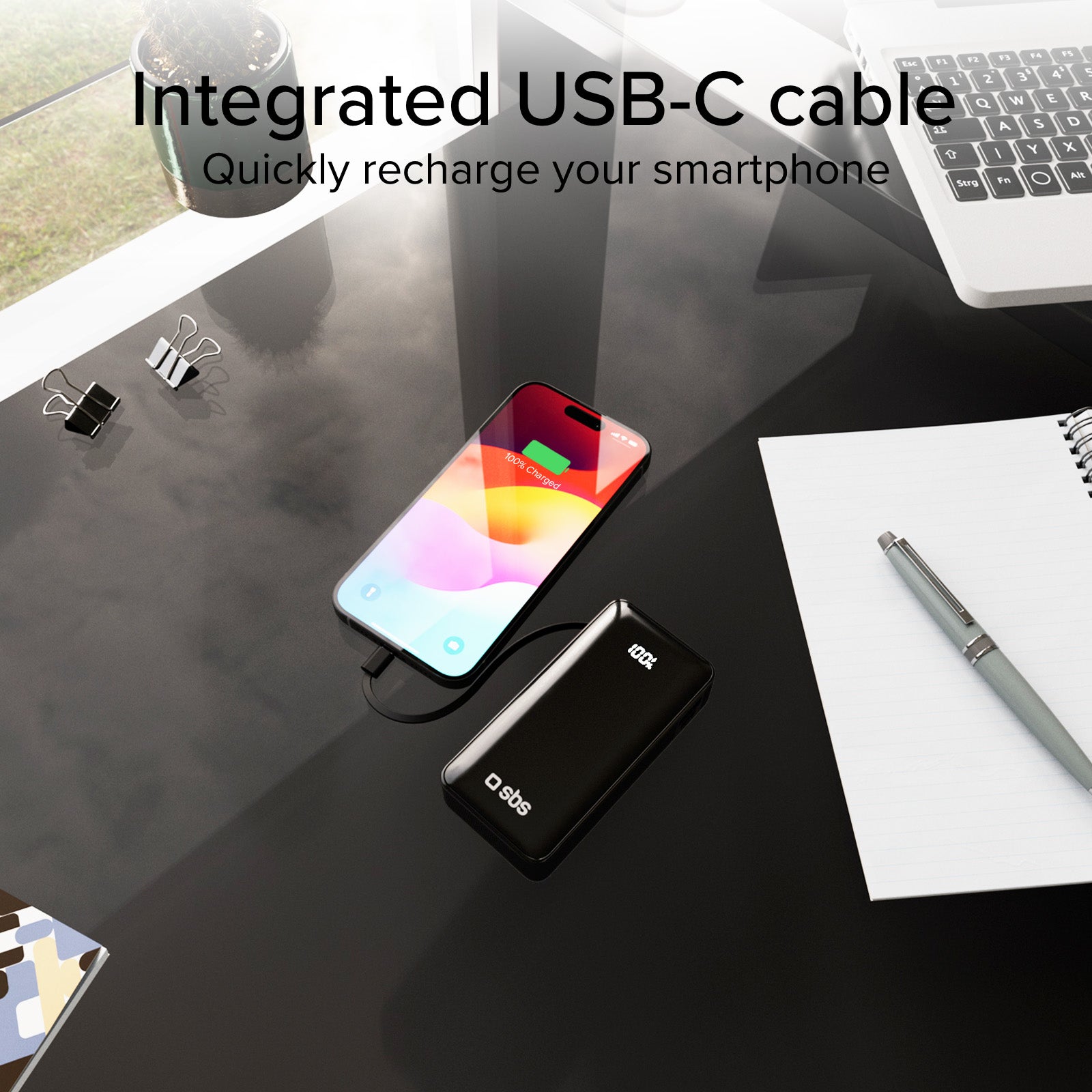 Power bank 10.000 mAh con cable USB-C integrado