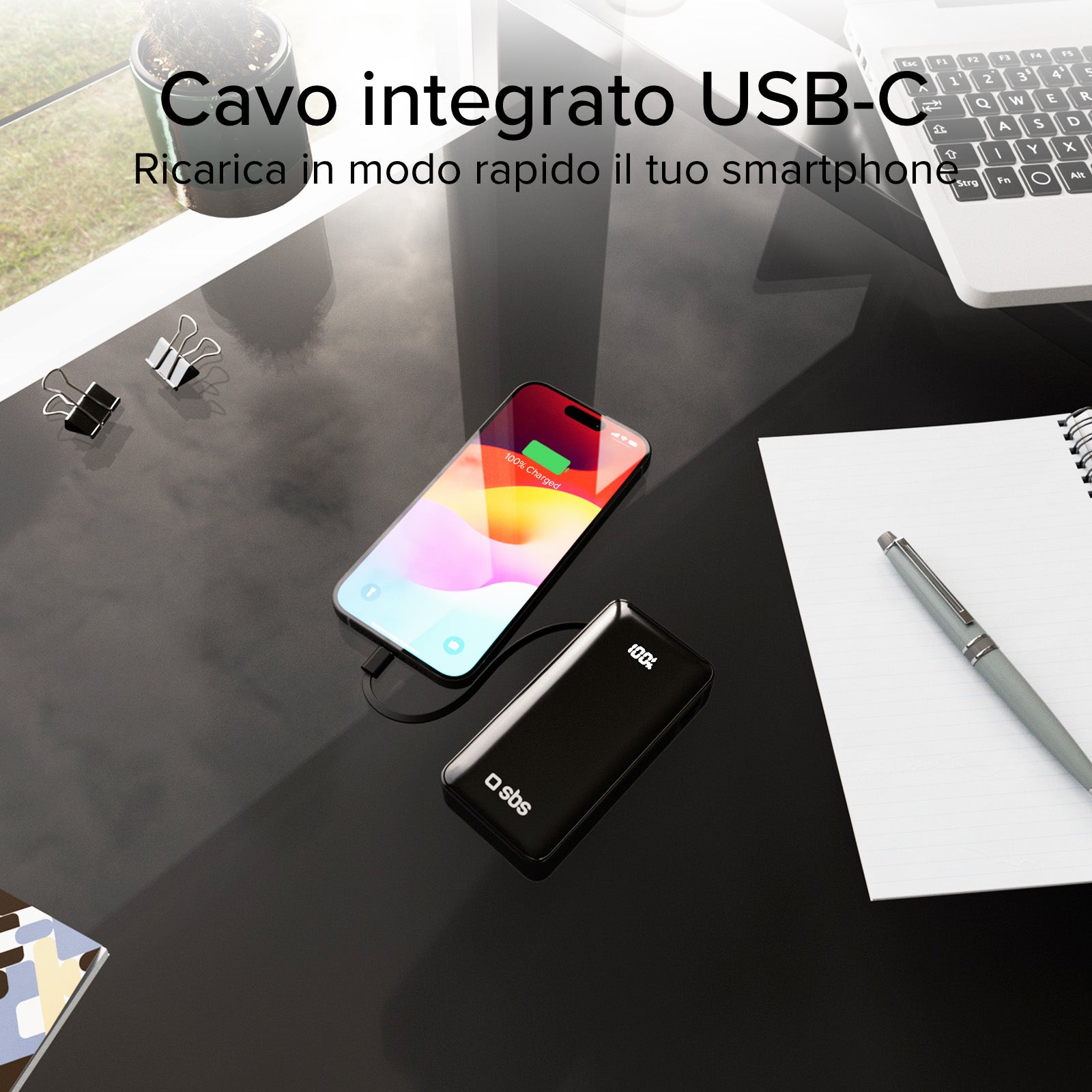 Power bank 10.000 mAh con cable USB-C integrado