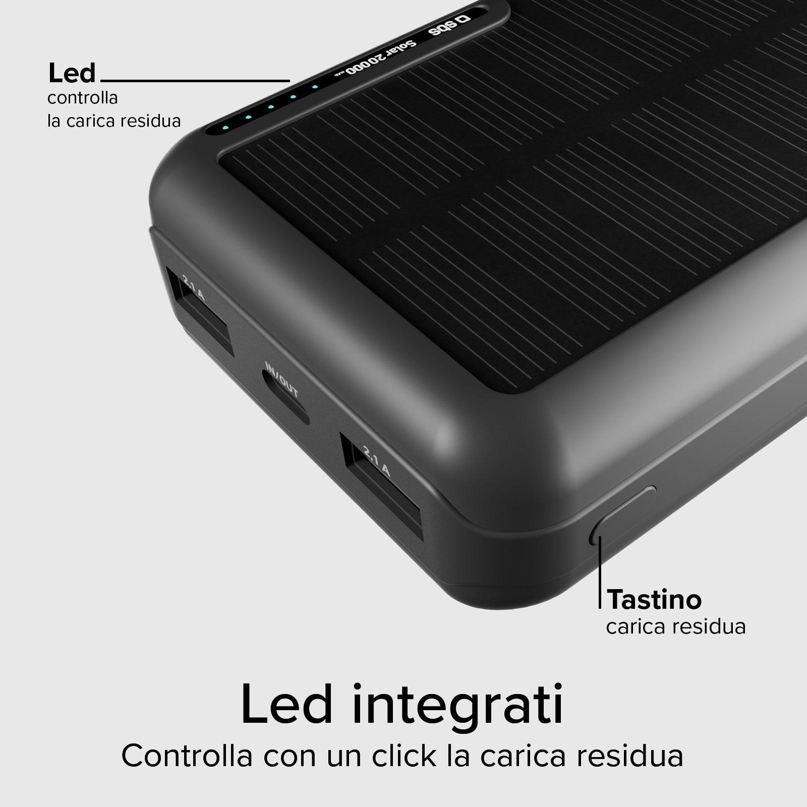 Power bank 20.000 mAh con pannello solare