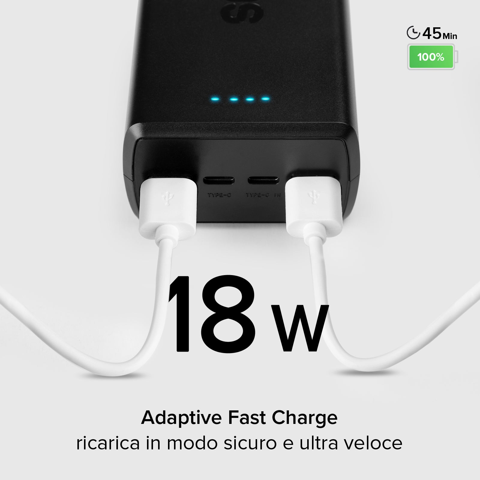 Power bank da 30.000 mAh con 2 porte USB-C e 2 porte USB-A